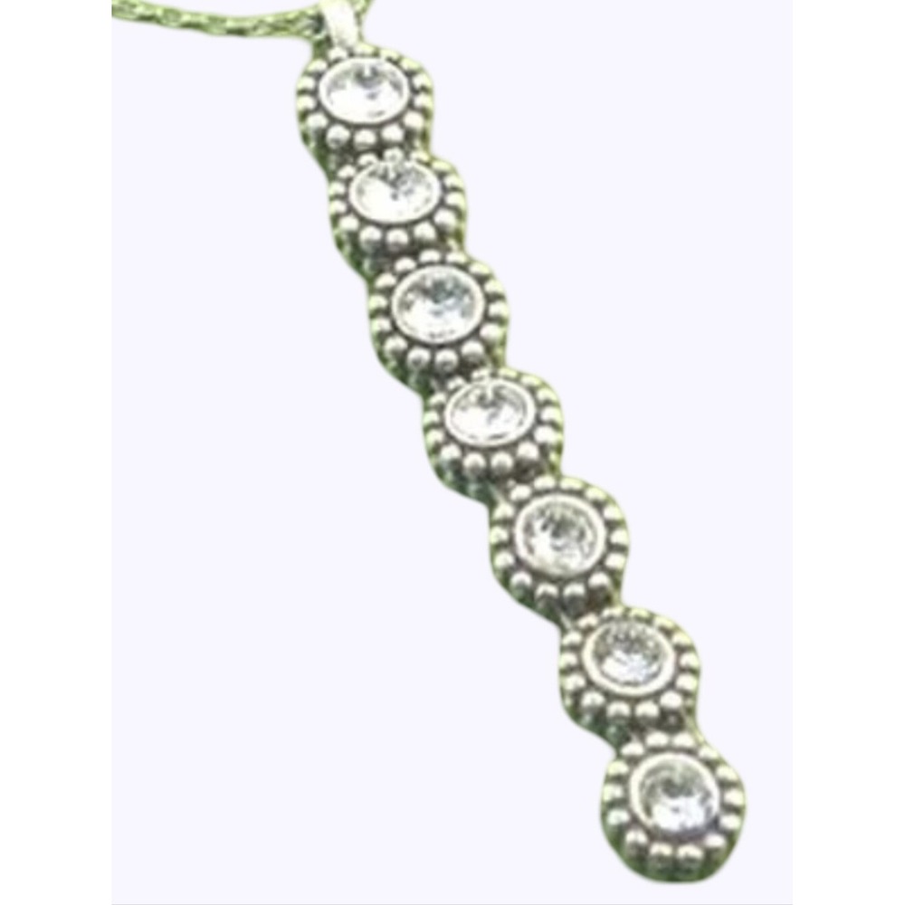 Brighton Silver Tone Crystal Beaded Vertical Drop Pendant Necklace Heart Charm